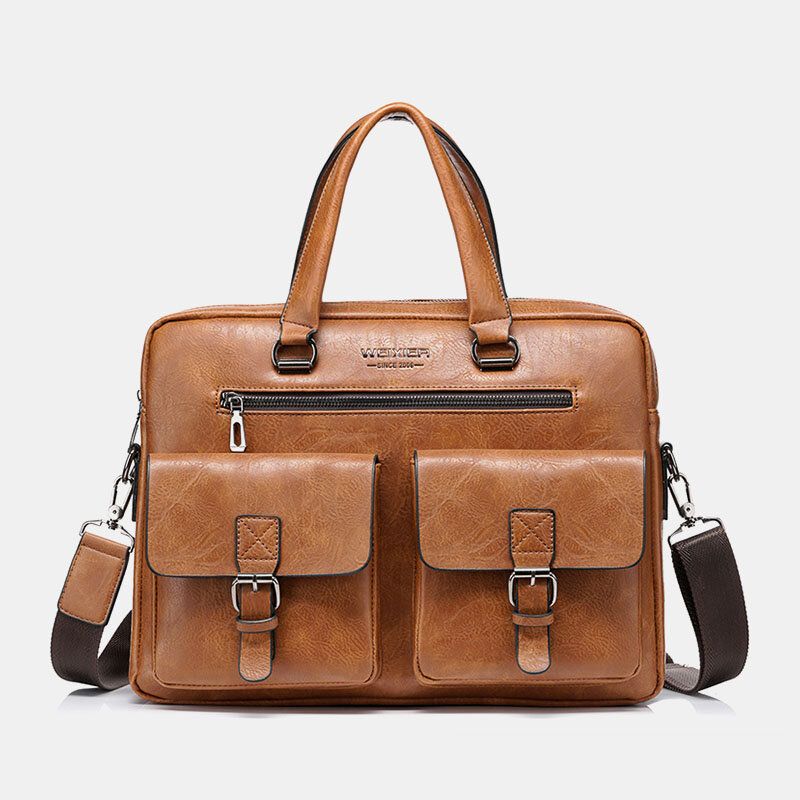 Mężczyźni Zipper Torebka Z Wieloma Kieszeniami O Dużej Pojemności Anti-theft Retro 13.3 Cal Teczka Na Laptopa Crossbody Torby