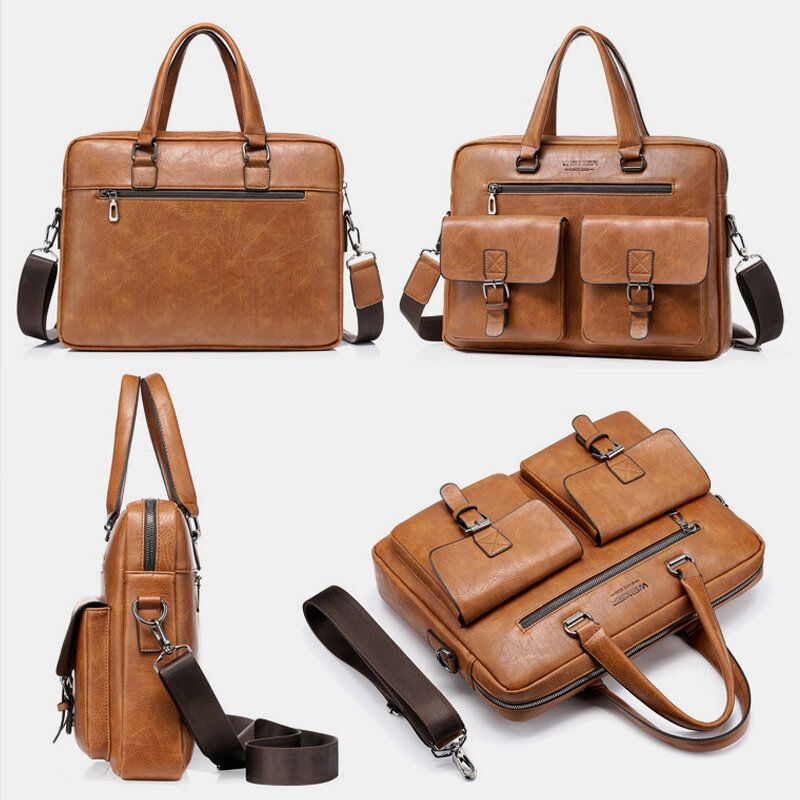 Mężczyźni Zipper Torebka Z Wieloma Kieszeniami O Dużej Pojemności Anti-theft Retro 13.3 Cal Teczka Na Laptopa Crossbody Torby