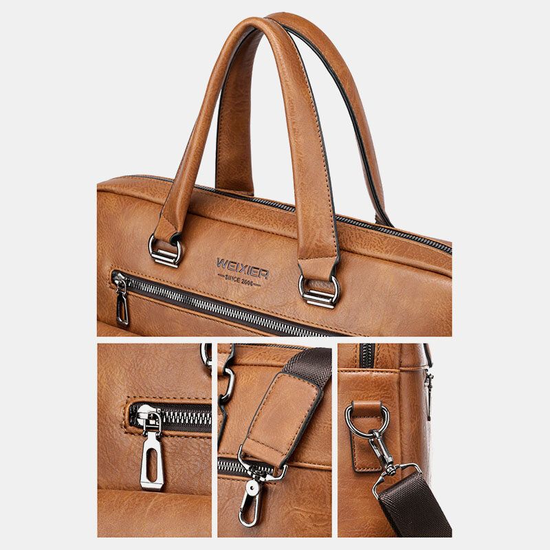 Mężczyźni Zipper Torebka Z Wieloma Kieszeniami O Dużej Pojemności Anti-theft Retro 13.3 Cal Teczka Na Laptopa Crossbody Torby