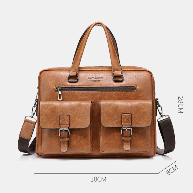 Mężczyźni Zipper Torebka Z Wieloma Kieszeniami O Dużej Pojemności Anti-theft Retro 13.3 Cal Teczka Na Laptopa Crossbody Torby