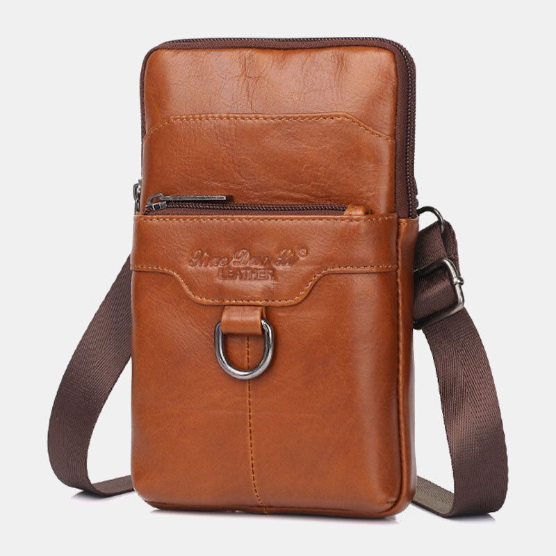 Męska Skórzana Skóra Bydlęca Vintage Business 6.5-calowa Torba Na Telefon Torba Crossbody Torba Na Pas Torba Na Ramię