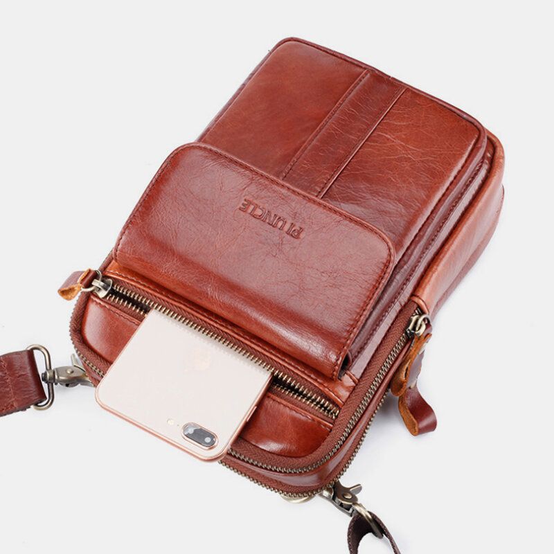 Męska Skórzana Torba Retro Biznesowa Wielofunkcyjna Torba Na Klatkę Piersiową Torba Na Ramię Crossbody