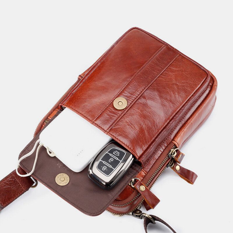 Męska Skórzana Torba Retro Biznesowa Wielofunkcyjna Torba Na Klatkę Piersiową Torba Na Ramię Crossbody