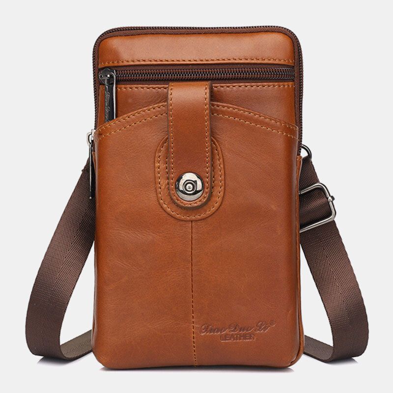 Męska Skórzana W Stylu Vintage Wielofunkcyjna 6.5-calowa Torba Na Telefon Z Zamkiem Błyskawicznym Torba Na Ramię Crossbody Torba Na Talię