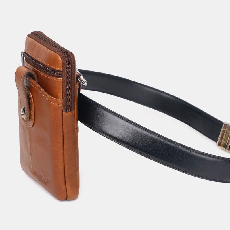 Męska Skórzana W Stylu Vintage Wielofunkcyjna 6.5-calowa Torba Na Telefon Z Zamkiem Błyskawicznym Torba Na Ramię Crossbody Torba Na Talię