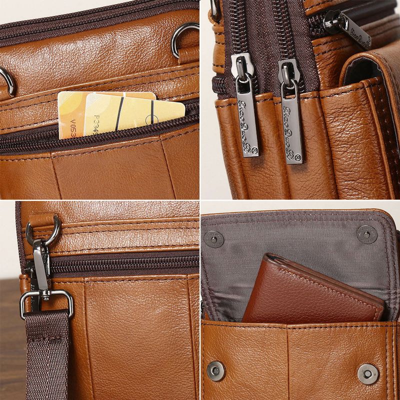 Męska Torba Na Ramię Ze Skóry Bydlęcej Z Wieloma Przegródkami Torba Na Ramię Crossbody Outdoor Casual Vintage Messenger Bag