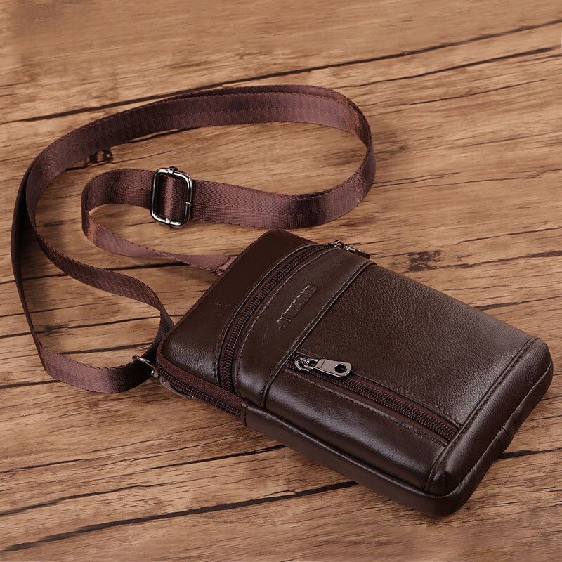 Męska Torba Z Prawdziwej Skóry 6.5 Cala Retro Torba Na Telefon Torba Na Pasek Torba Crossbody