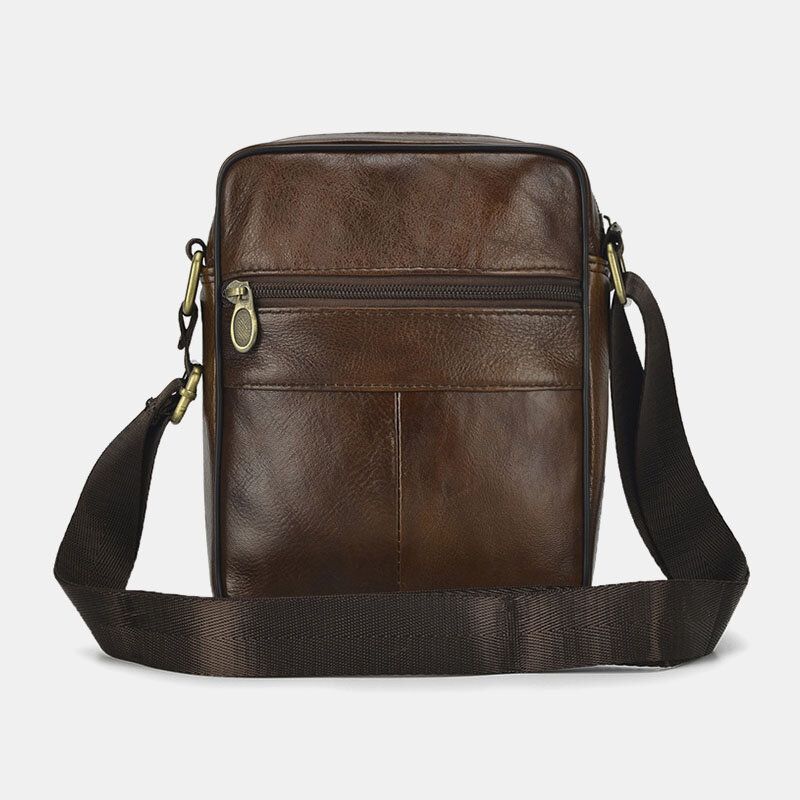 Męska Torba Z Prawdziwej Skóry Business Casual Solid Color Skórzana Torba Na Ramię Torba Crossbody