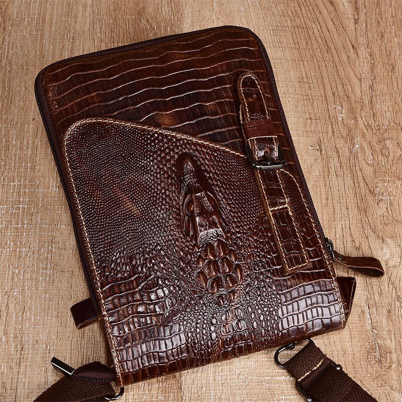 Męska Torba Z Prawdziwej Skóry Odporna Na Zużycie Krokodyl Tekstura Casual Crossbody Torby Torba Na Ramię