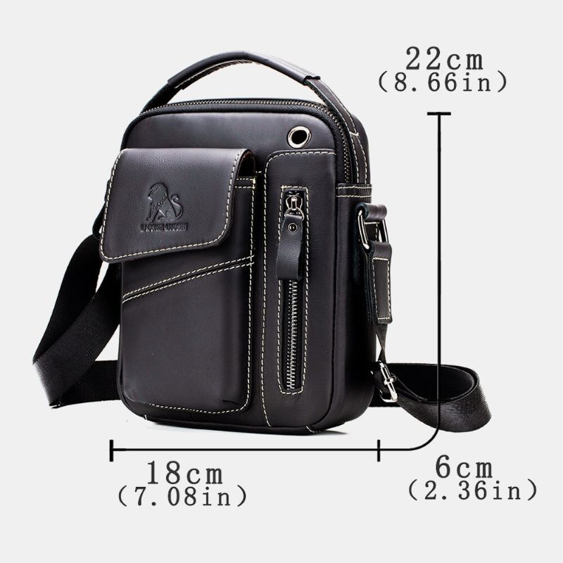 Męska Torba Z Prawdziwej Skóry Odporna Na Zużycie Otwór Na Słuchawki Z Wieloma Kieszeniami W Stylu Vintage Crossbody Torba Na Ramię