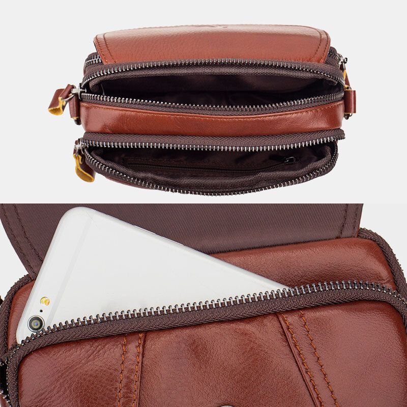 Męska Torba Z Prawdziwej Skóry Retro 7.5-calowa Torba Na Telefon Cross Body Torba Na Talię Z Szlufką Na Pasek