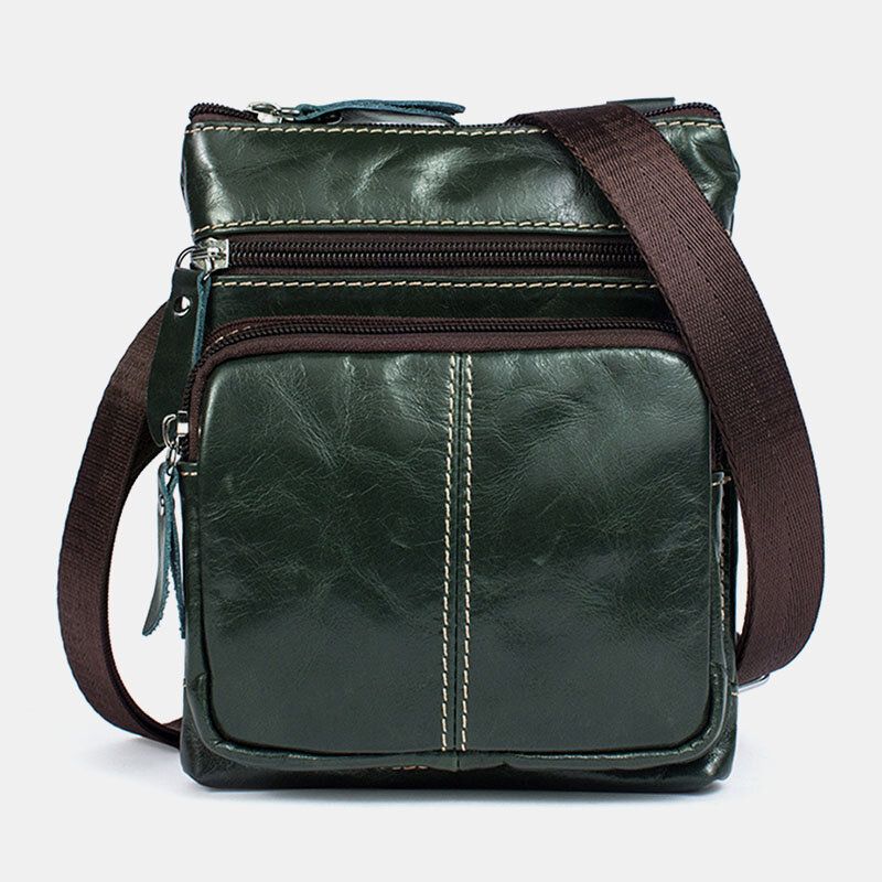 Męska Torba Z Prawdziwej Skóry Retro Business Solid Color Skórzana Torba Na Ramię Torba Crossbody