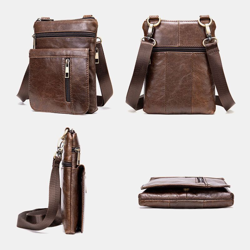 Męska Torba Z Prawdziwej Skóry Retro Business Solid Color Skórzana Torba Na Ramię Torba Crossbody