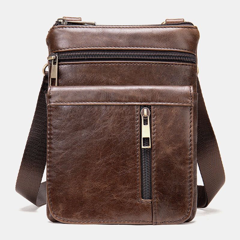 Męska Torba Z Prawdziwej Skóry Retro Business Solid Color Skórzana Torba Na Ramię Torba Crossbody