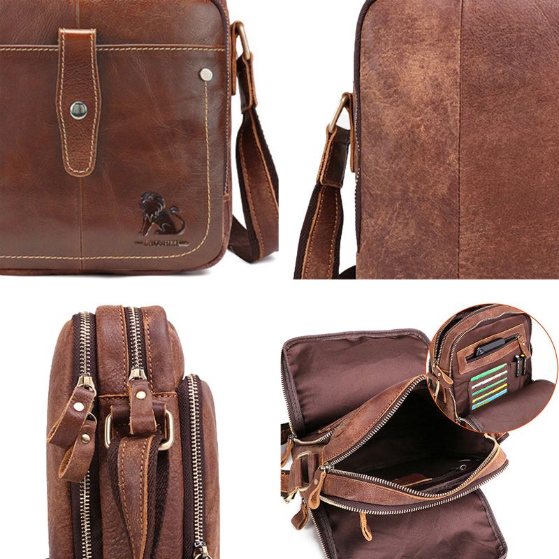 Męska Torba Z Prawdziwej Skóry W Stylu Vintage O Dużej Pojemności Trwała Torba Typu Crossbody Przedział Wewnętrzny Na Co Dzień Torba Biznesowa