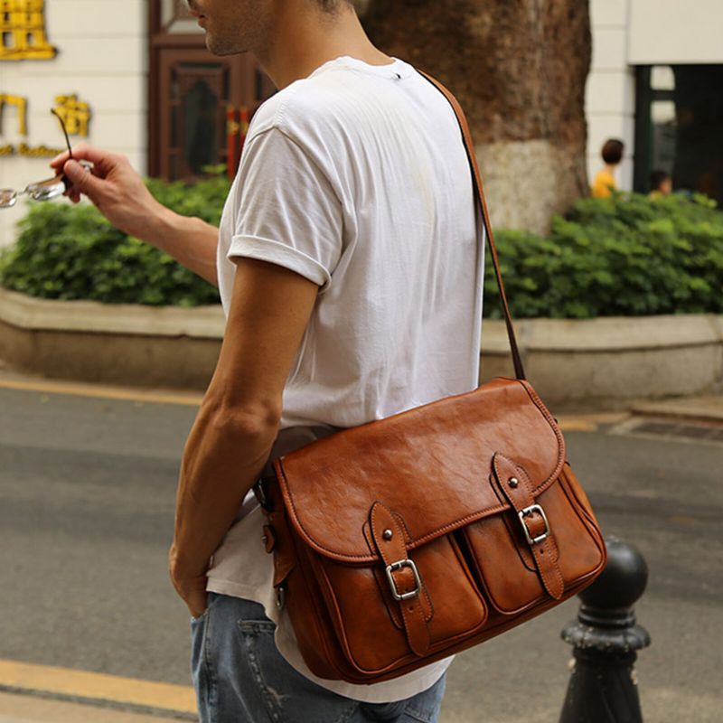 Męska Torba Ze Sztucznej Skóry W Stylu Vintage O Dużej Pojemności Crossbody Torby Retro Krótka Torba Na Laptopa