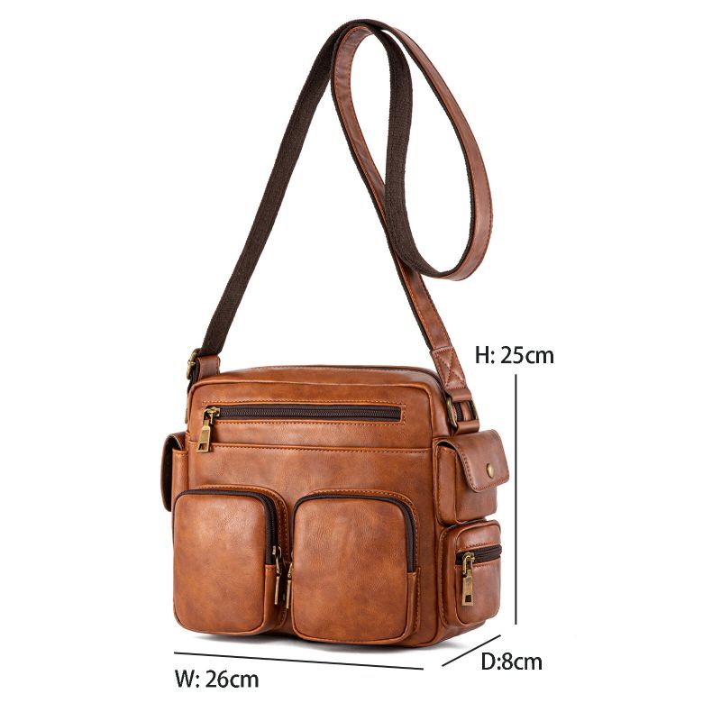 Męska Torba Ze Sztucznej Skóry Z Wieloma Przegródkami O Dużej Pojemności Torba Typu Crossbody Business Casual Torba Na Ramię Z Zamkiem Błyskawicznym