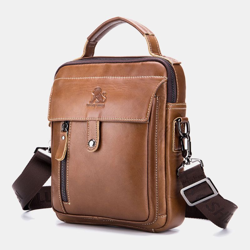 Męska Torebka Z Prawdziwej Skóry Z Wieloma Kieszeniami Wodoodporna Torebka W Stylu Vintage Crossbody Torba Na Ramię