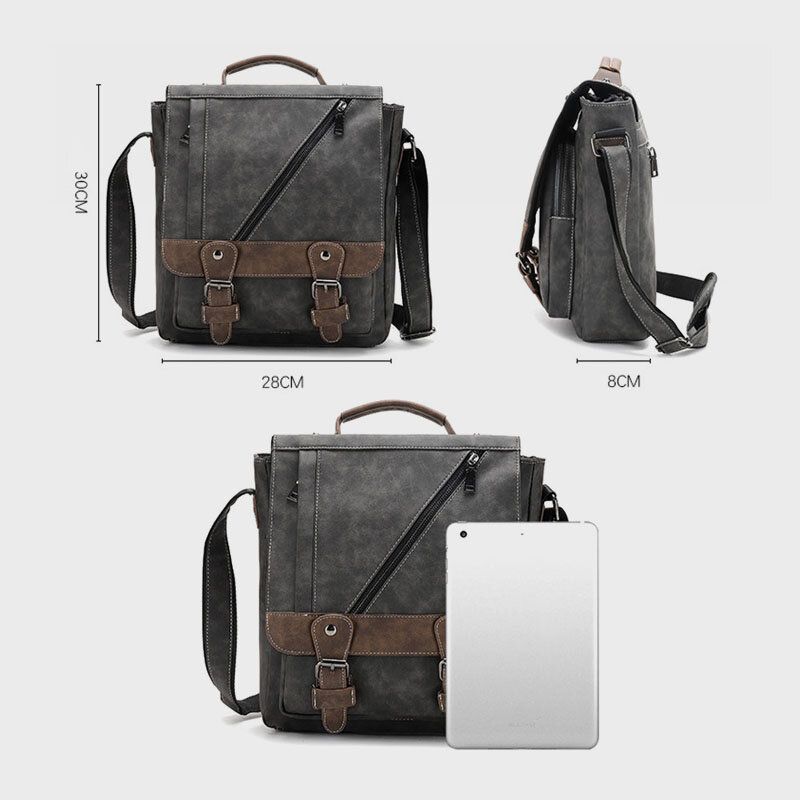 Męska Torebka Ze Sztucznej Skóry W Stylu Retro O Dużej Pojemności Multi-carry Torba Crossbody