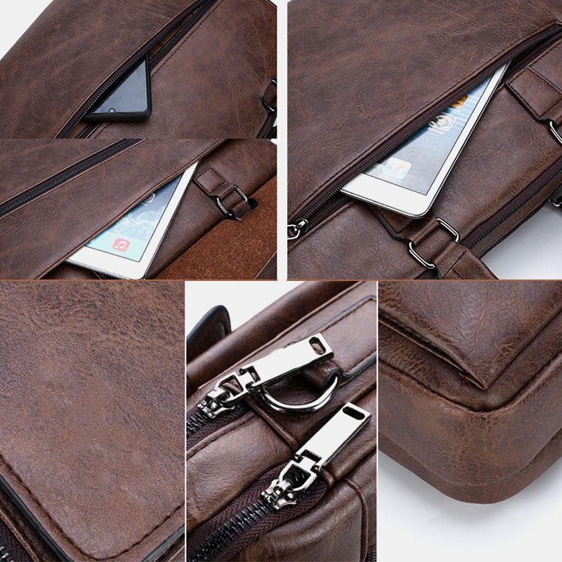 Męska Wielofunkcyjna Torba Antykradzieżowa Ze Skóry Pu W Stylu Vintage Business Messenger Torba Crossbody Torba Torebka Torba Na Ramię