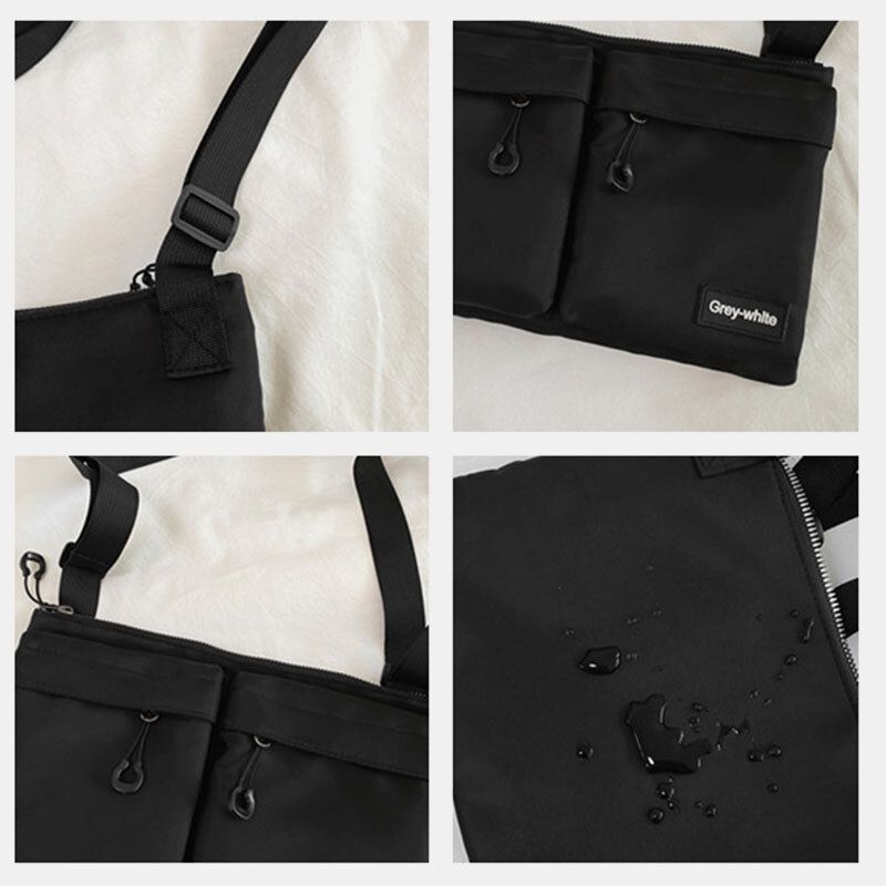 Unisex Podwójna Przednia Kieszeń Na Zamek Torby Crossbody Nylon Casual Prosta Odporna Na Zużycie Torba Na Ramię