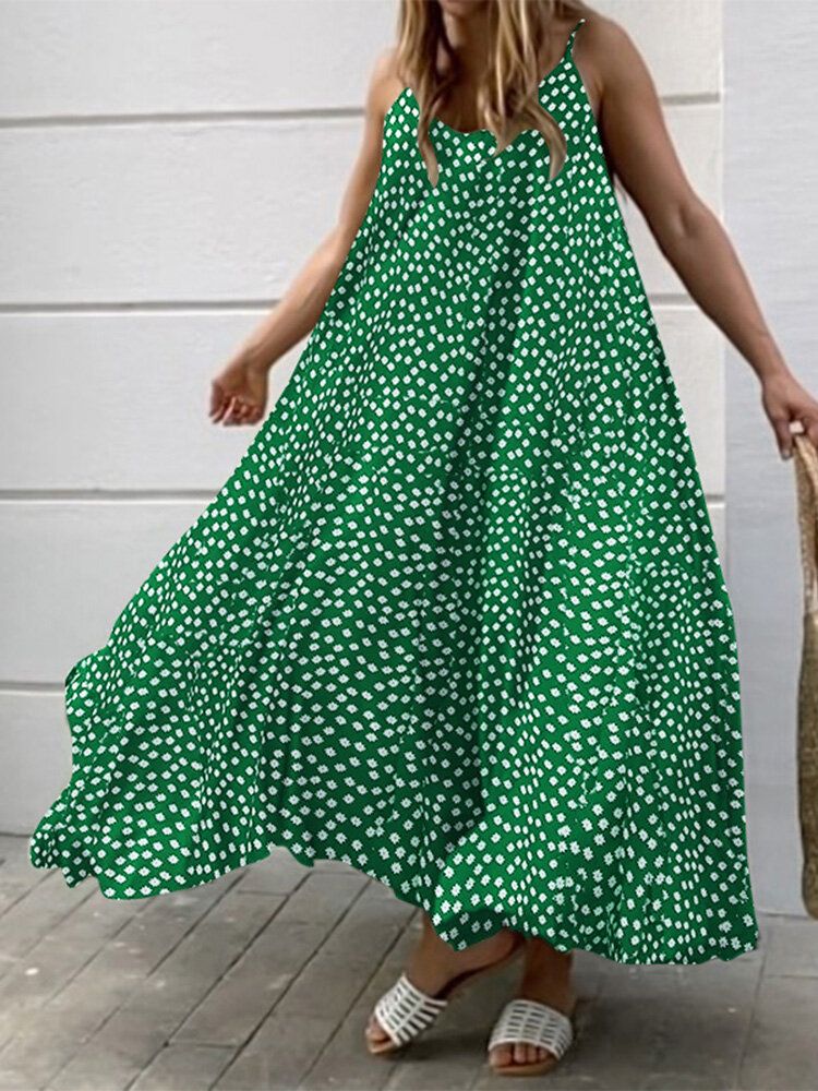 Ditsy Floral Print Regulowany Pasek Luźna Sukienka Maxi Z Huśtawką