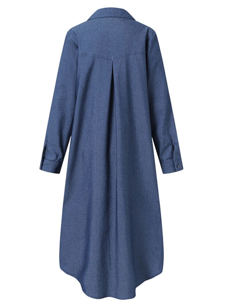 Kobiety Casual Lapel Button Długi Rękaw High Low Hem Holiday Maxi Dress