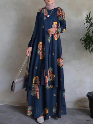 Kobiety Kaftan Tunika 100% Bawełna Dwuwarstwowa Konstrukcja Rozrywka Kwiatowa Sukienka Maxi