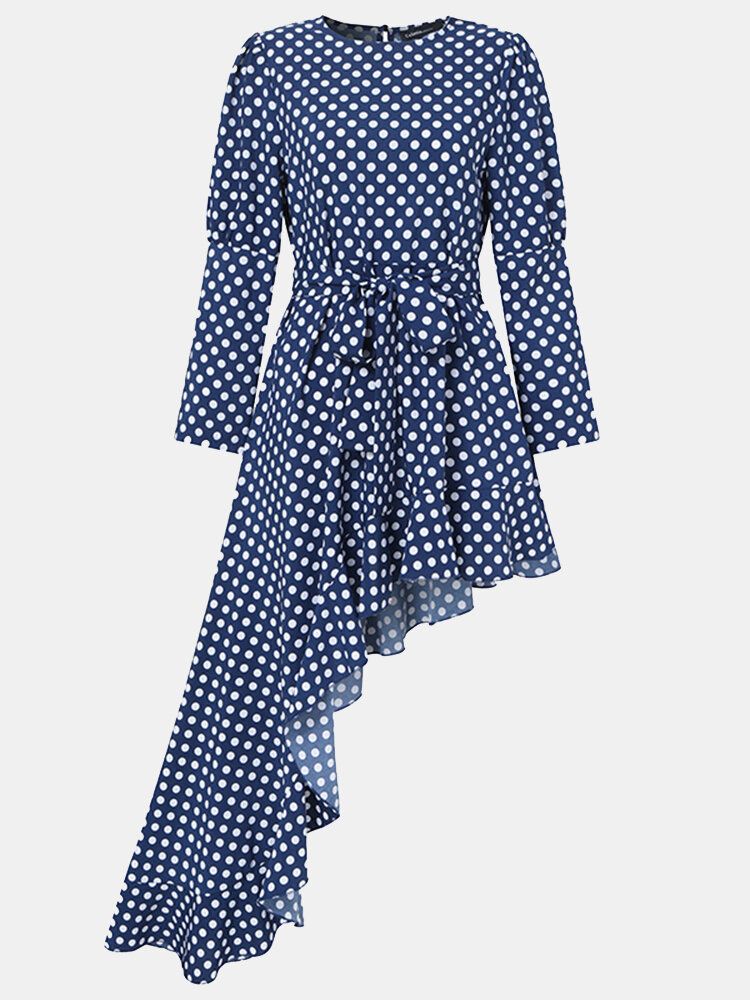 Kobiety Polka Dot Print Asymetryczne Wzburzyć Casual Długie Sukienki Maxi