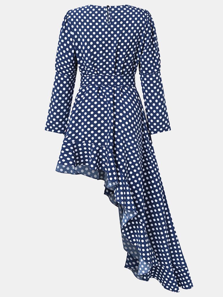 Kobiety Polka Dot Print Asymetryczne Wzburzyć Casual Długie Sukienki Maxi