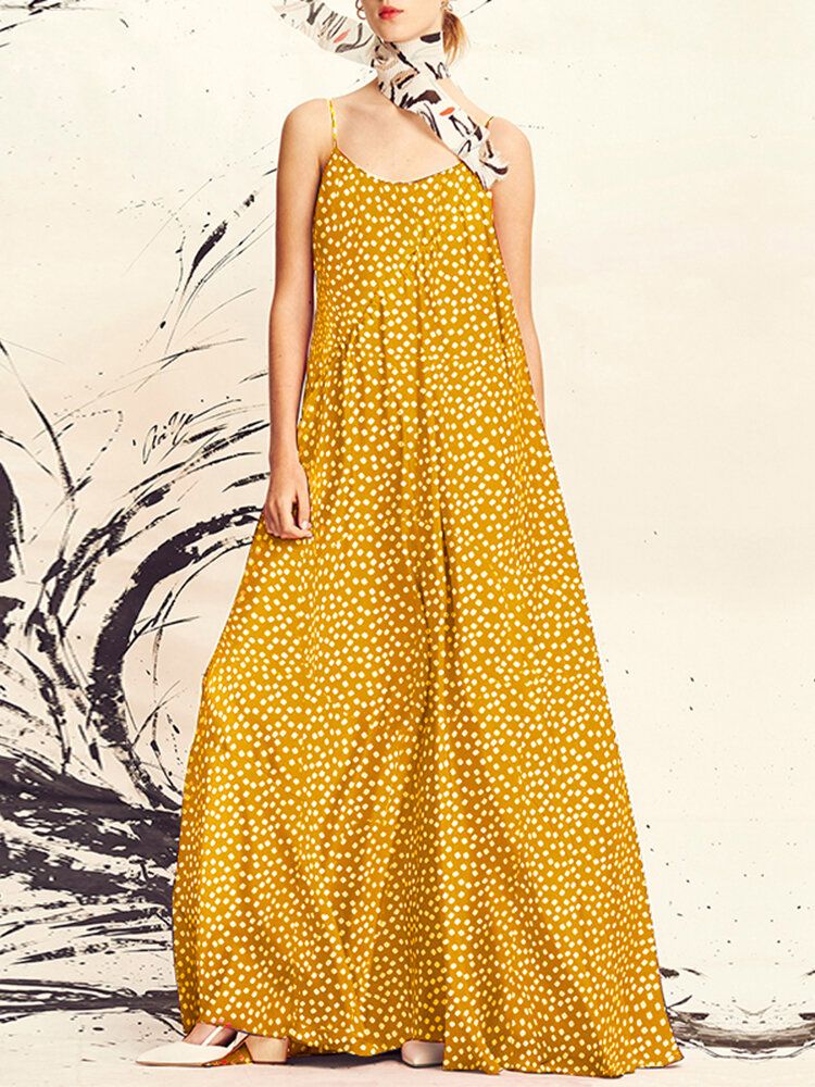 Kobiety Polka Dot Print Spaghetti Pasy Casual Maxi Sukienki