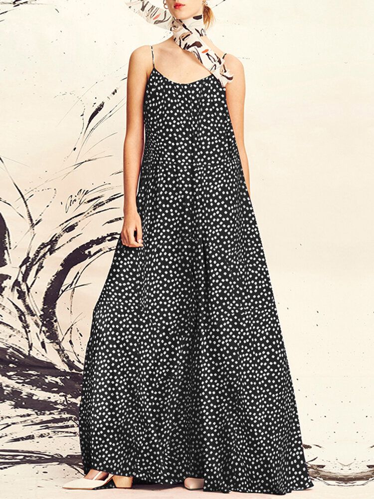 Kobiety Polka Dot Print Spaghetti Pasy Casual Maxi Sukienki