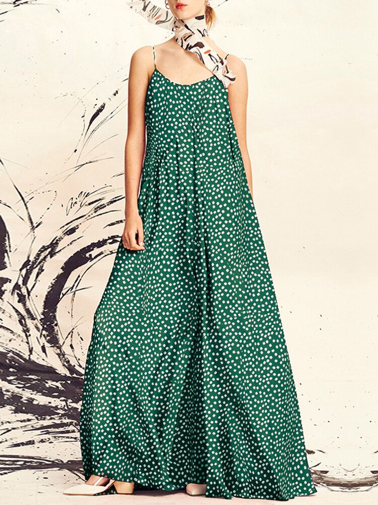 Kobiety Polka Dot Print Spaghetti Pasy Casual Maxi Sukienki