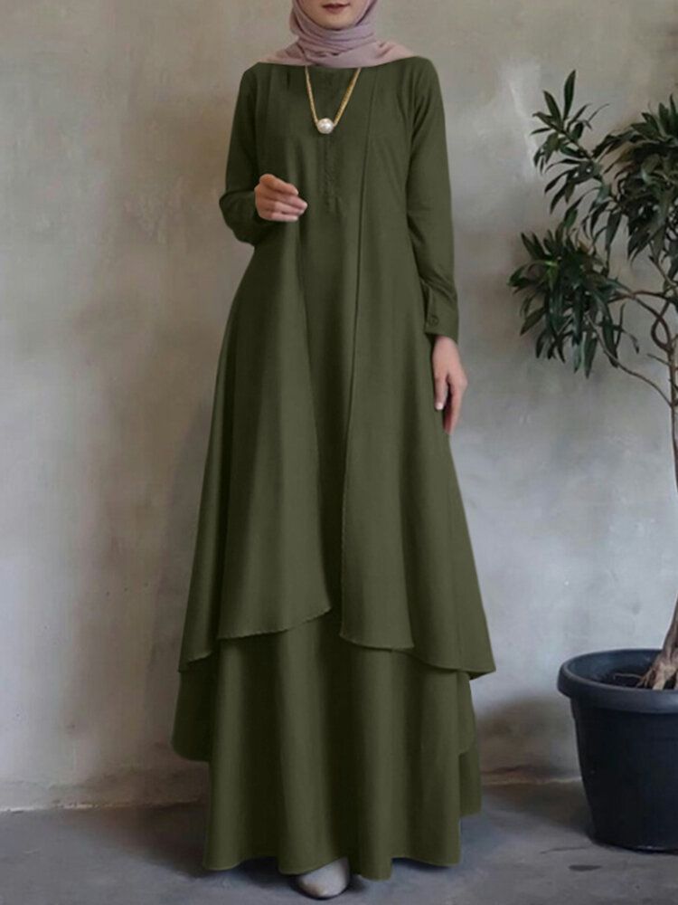 O-neck Solidna Dwuwarstwowa Sukienka Abaya Kaftan W Stylu Cyganerii Dla Kobiet