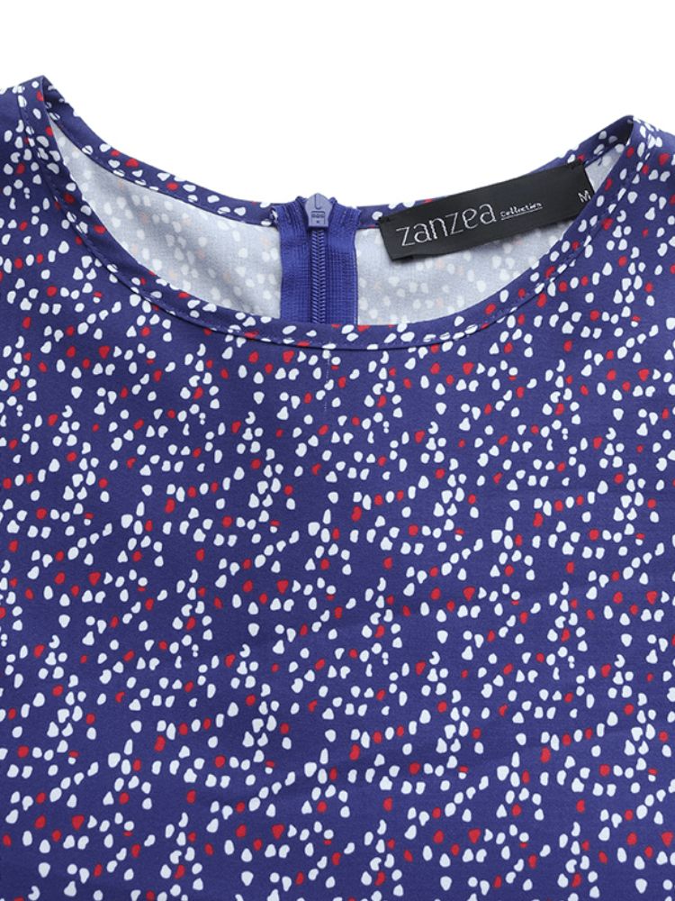 Polka Dot Print Okrągły Dekolt Powrót Zipper Casual Długi Rękaw Sukienki Maxi