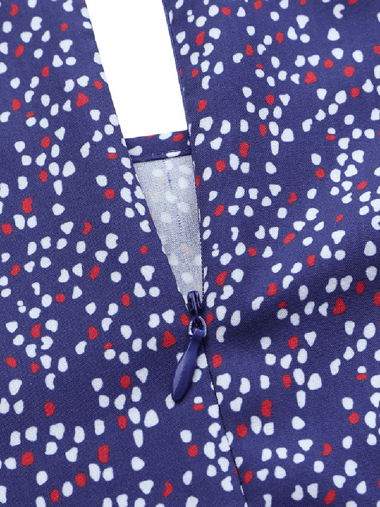 Polka Dot Print Okrągły Dekolt Powrót Zipper Casual Długi Rękaw Sukienki Maxi