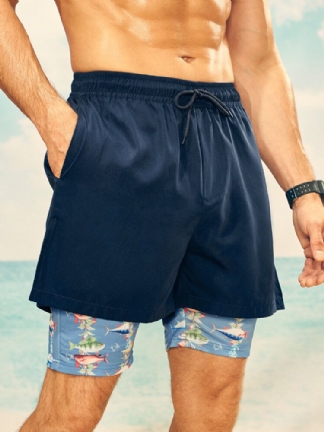 Męskie Wielowarstwowe Zaprojektowane Legginsy Z Nadrukiem Shark Quick Dry Shorts