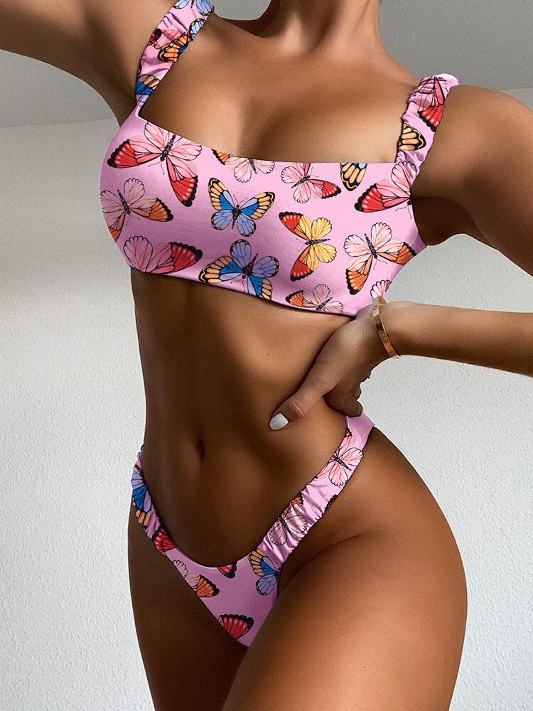 Animal Butterfly Print Usztywniane Bikini Wakacje Plaża Stroje Kąpielowe Dla Kobiet