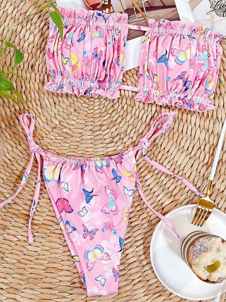 Animal Butterfly Printed Tie Tube Bez Ramiączek Bikini Beach Stroje Kąpielowe Dla Kobiet