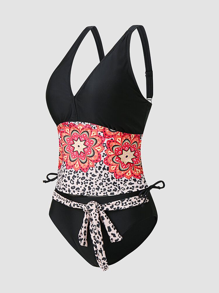 Damskie Bikini W Stylu Leopard Calico Patchwork Wyściełane Bikini W Stylu CZeskim