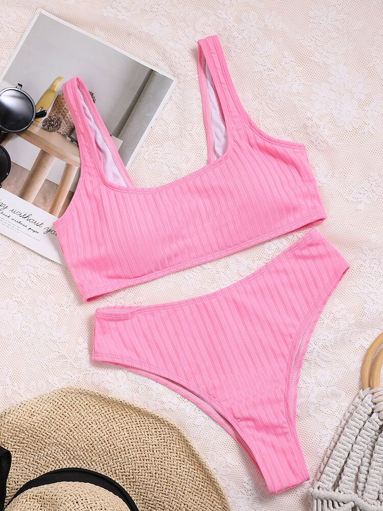 Jednolity Kolor Plain Stripe Casual Stroje Kąpielowe Bikini