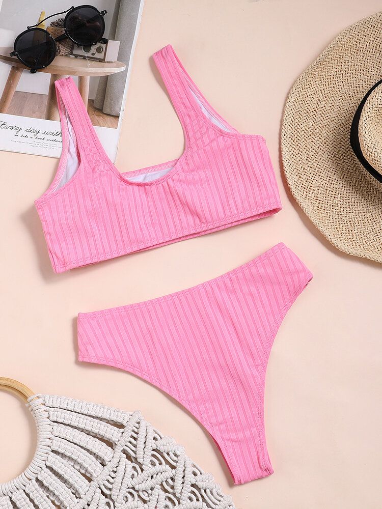 Jednolity Kolor Plain Stripe Casual Stroje Kąpielowe Bikini