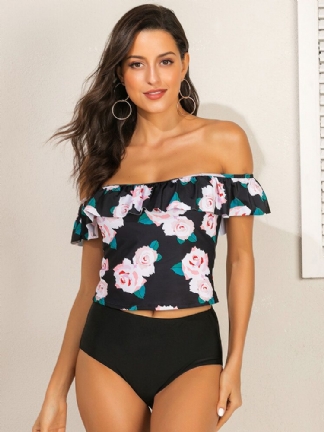 Kobiety Floral Print Ruffles Wysoka Talia Tankini Hawaje Plaża Stroje Kąpielowe