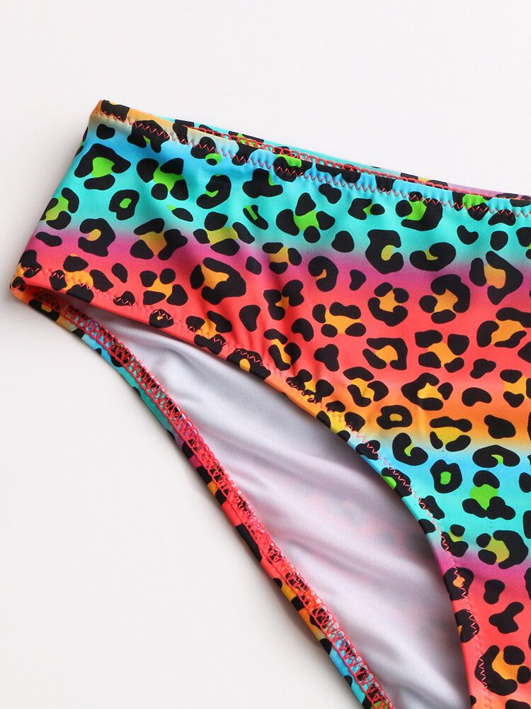 Kobiety Leopard Patchwork Bikini Stroje Kąpielowe Bez Pleców Z Przodu Suwak