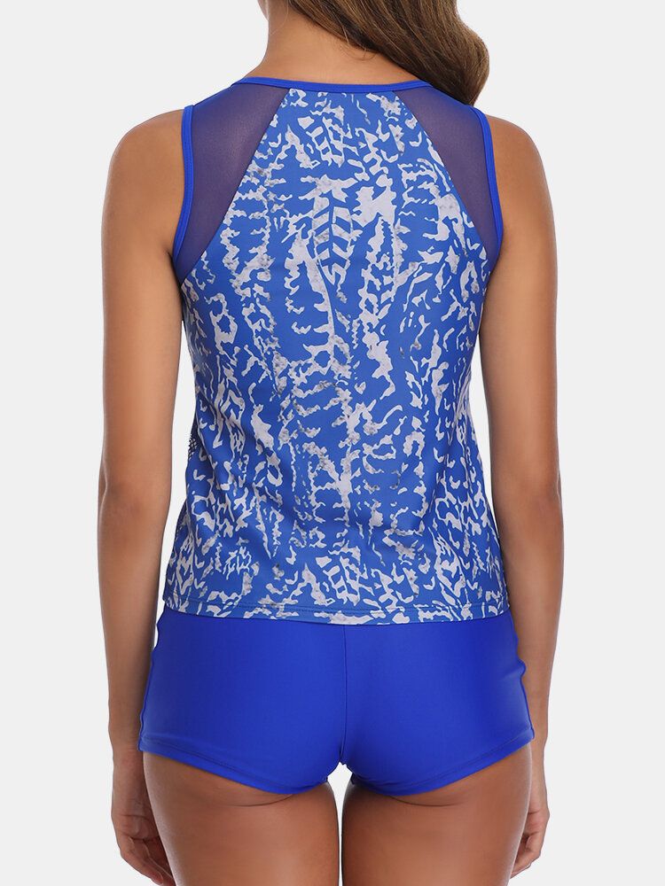 Kobiety Print Lace Tankini Cover Belly Hawaii Beach Swimsuits