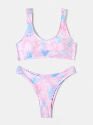 Kobiety Tie-dye Print Szerokie Ramiączka Niski Stan Bikini Swimsuit