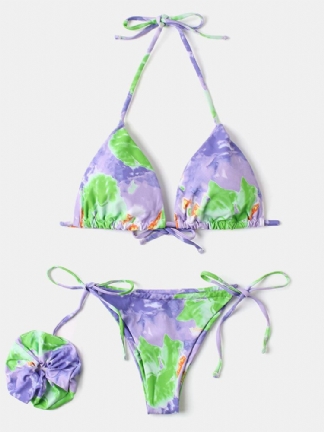 Kobiety Tie Dye Trójkąt Halter String Micro Bikini Backles Kostiumy Kąpielowe Z Pierścieniem Ręcznym