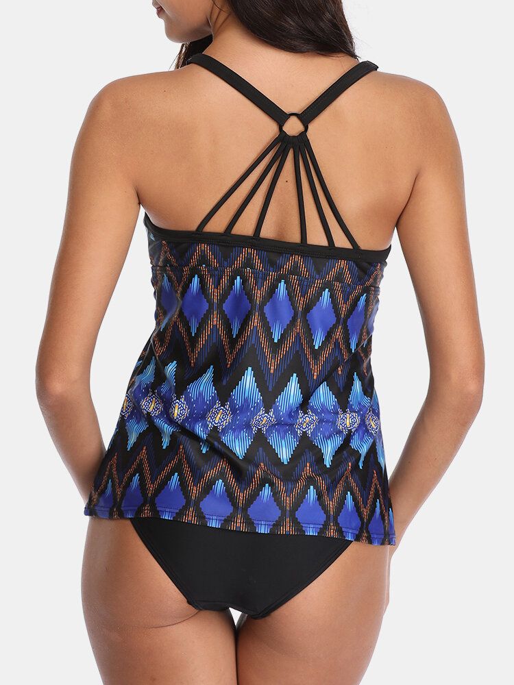 Kobiety W Stylu Etnicznym Nadruk Geometryczny Bez Pleców Tankini Cover Belly Swimsuits