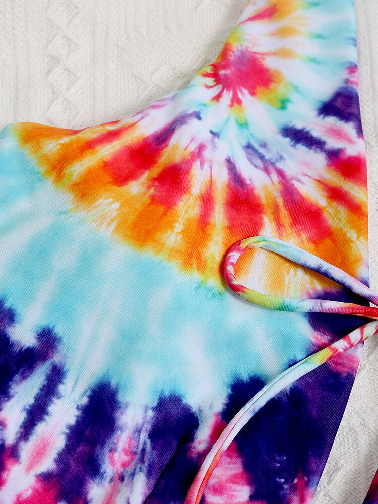 Kolorowe Tie Dye Bowknot Trim High Widelec Jednoczęściowe Damskie Stroje Kąpielowe Plażowe