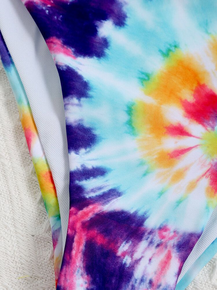 Kolorowe Tie Dye Bowknot Trim High Widelec Jednoczęściowe Damskie Stroje Kąpielowe Plażowe